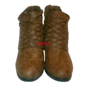 Bamboo SZ 5 Factory Distressed Woven Ankle Boots Back Zipper Faux Leather Upper